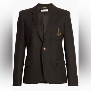 Saint Laurent Embroidered YSL Anchor Wool Blazer